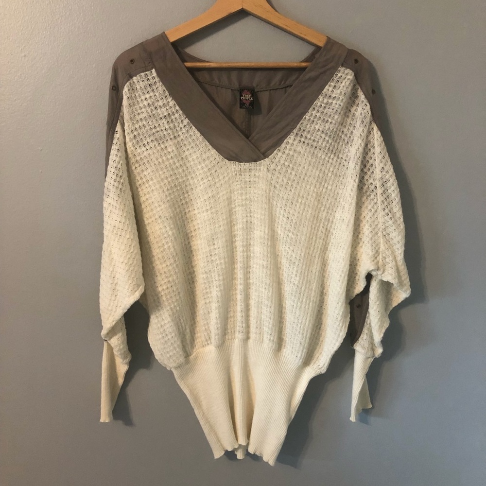 Free People Cotton Cream/Taupe Top Size SP